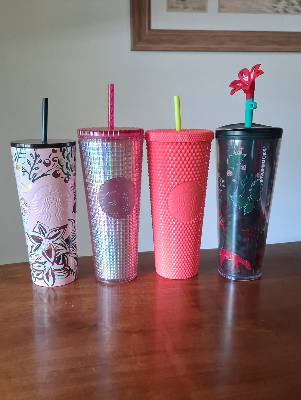 Starbucks Pink, Iridescent, Coral & Black Cold Cup Set